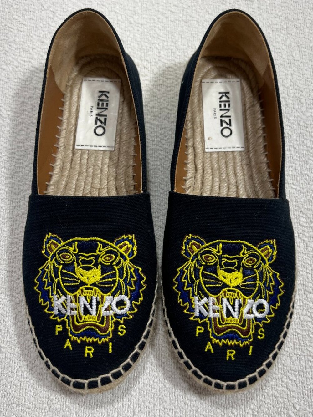 Kenzo Tiger Espadrilles Black Canvas Slip On Size 37